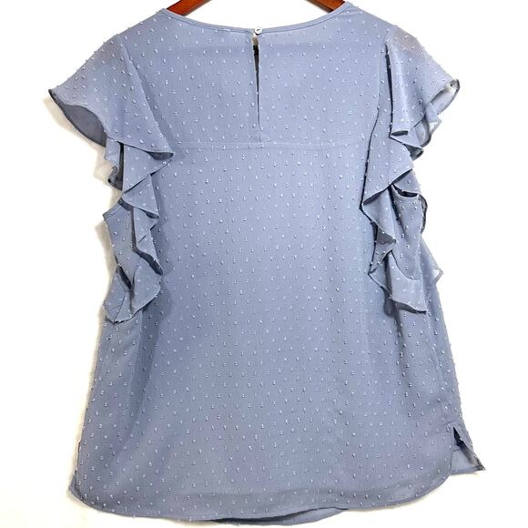 DR2 Medium Baby Blue Ruffle Shoulder Top Boho Tied Lace Clip Dot Work Cute Girly - Picture 4 of 11